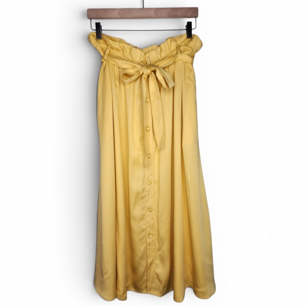 Icone by Simons Paperbag Waist Belted Midi Skirt in Yellow Size M
